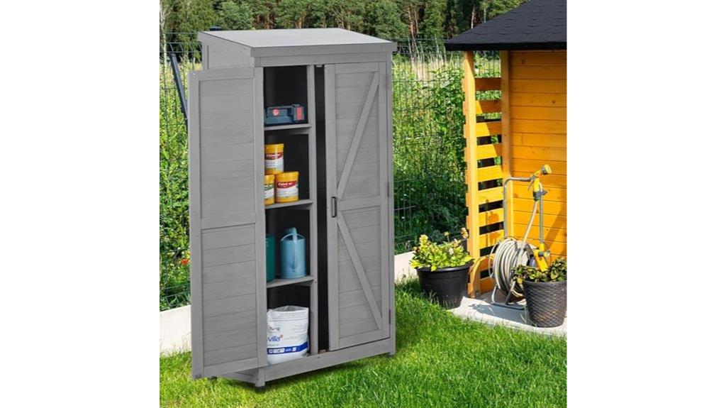 wooden shed with shelves